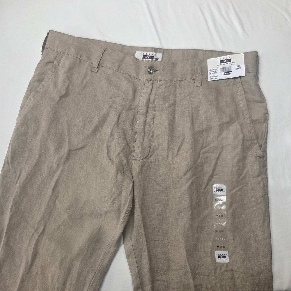 Joseph Abboud NWT Mens 38x30 Tan 100% Linen Pants Flat Front Dress Trousers